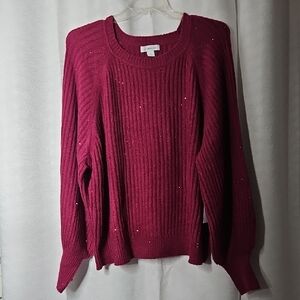 Liz Claiborne Magenta Ribbed Sparkel Sweater